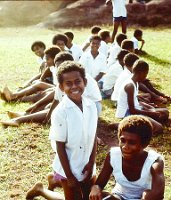 1980 Girls resting at netball game